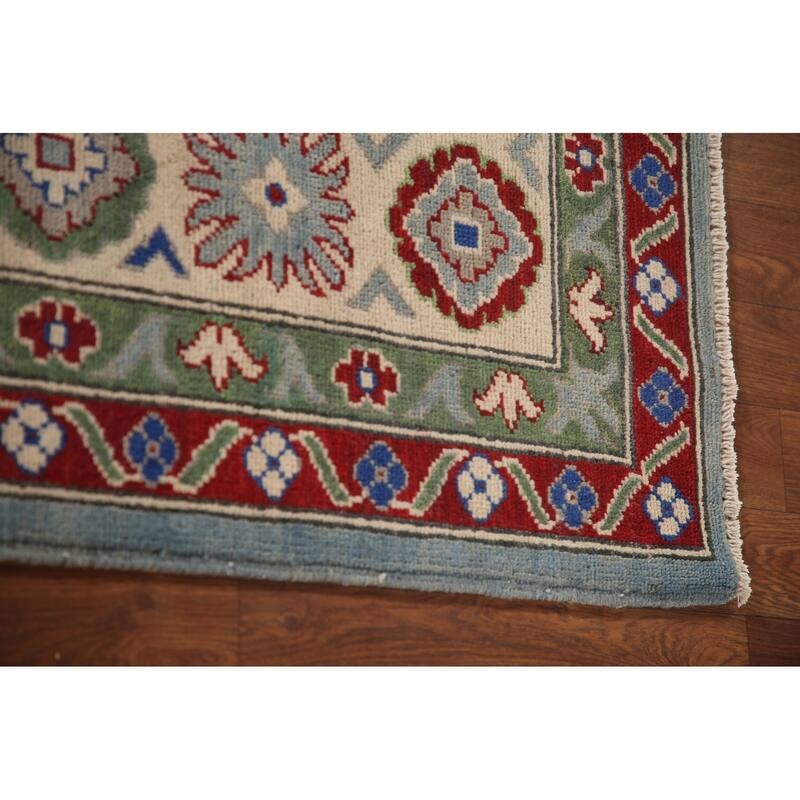 Gray Geometric Kazak Oriental Area Rug Wool Carpet - 6'3" x 8'11"