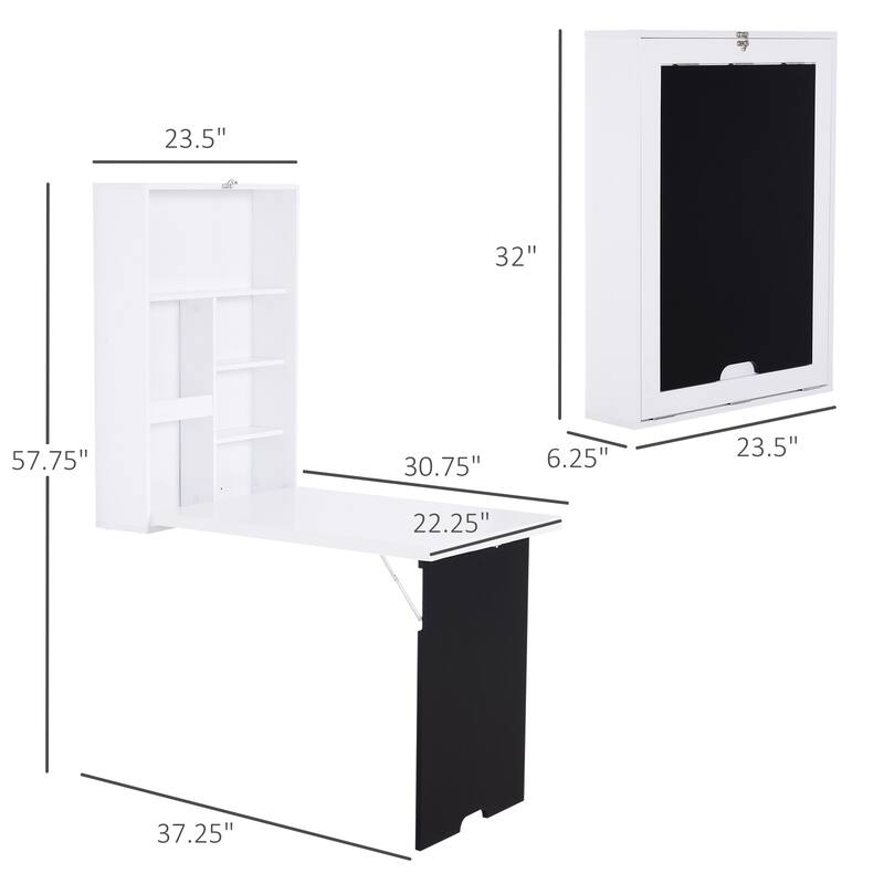 Wall Mounted Foldable Desk with a Blackboard, Fold Out Convertible Floating Desk