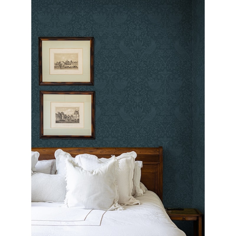 Seabrook Designs Tonal Bird Garden Prepasted Wallpaper