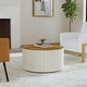 preview thumbnail 16 of 59, HomePop Round Storage Ottoman table with Wood Top Marigold Pinstripe In Honey Oak Wood Top