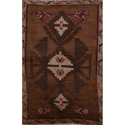 Hand Knotted Oriental 100% Wool Carpet Transitional Tribal Brown Anatolian Area Rug - 2' 9'' X 1' 9''