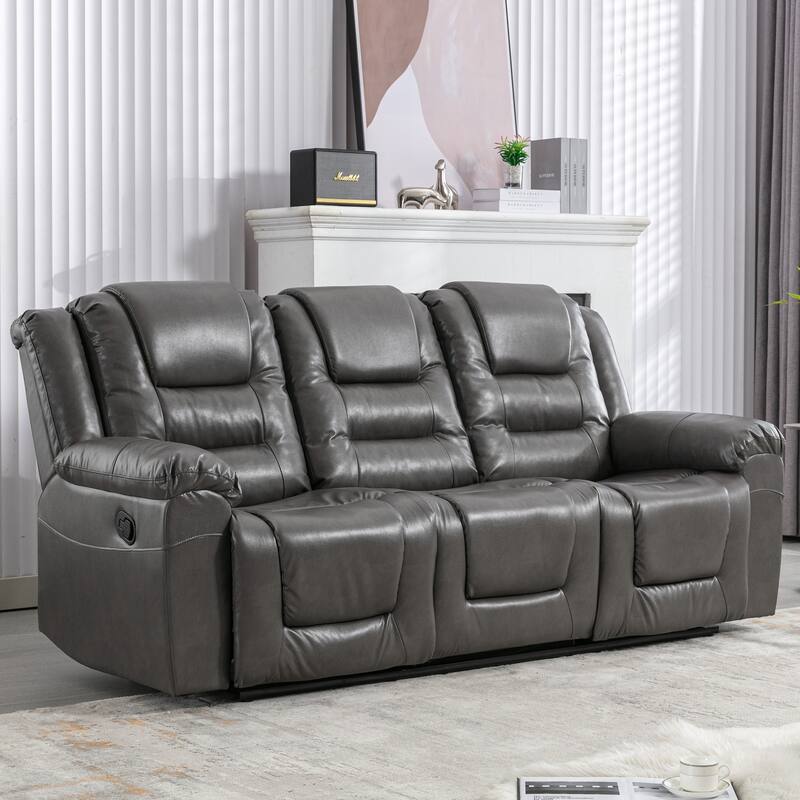 3 Seater Home Theater Recliner Manual Recliner Chair With Two Built-In Cup Holders