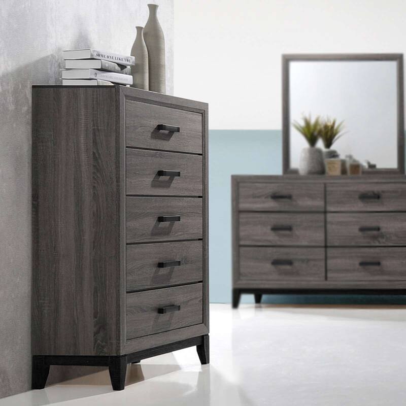 Modern and Stylish Driftwood Grey Chest with Tapered Legs and Five Drawers - Grey - 5-drawer