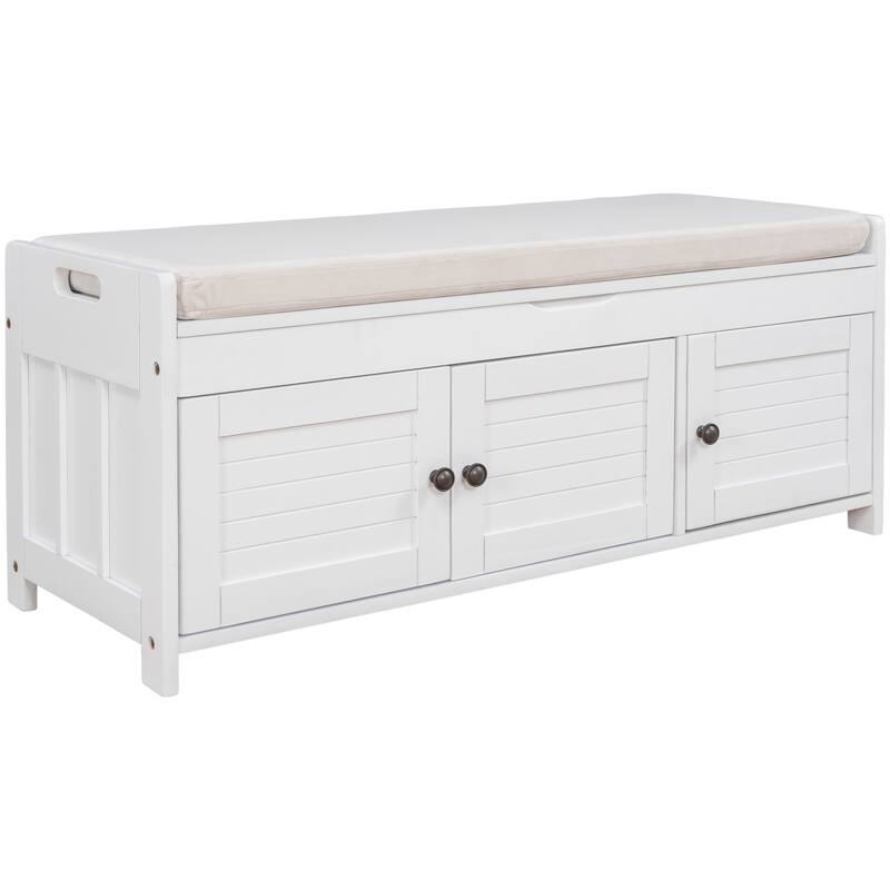 3 Shutter-shaped Doors Storage Benches with Removable Cushion