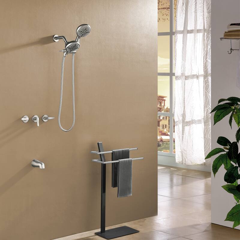 Modland 3-Handle Tub and Shower Faucet Set Dual Head 5-Setting Brass Valve with Alloy Spout