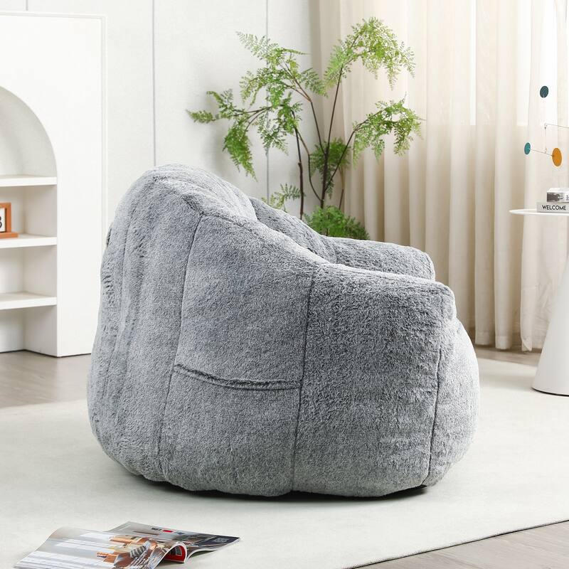Faux Fur Shell-Shaped Bean Bag Chair, Oversized Adults Bean Bag Sofa, Bean Bag Lazy Chair with Armrests for Gaming, Reading