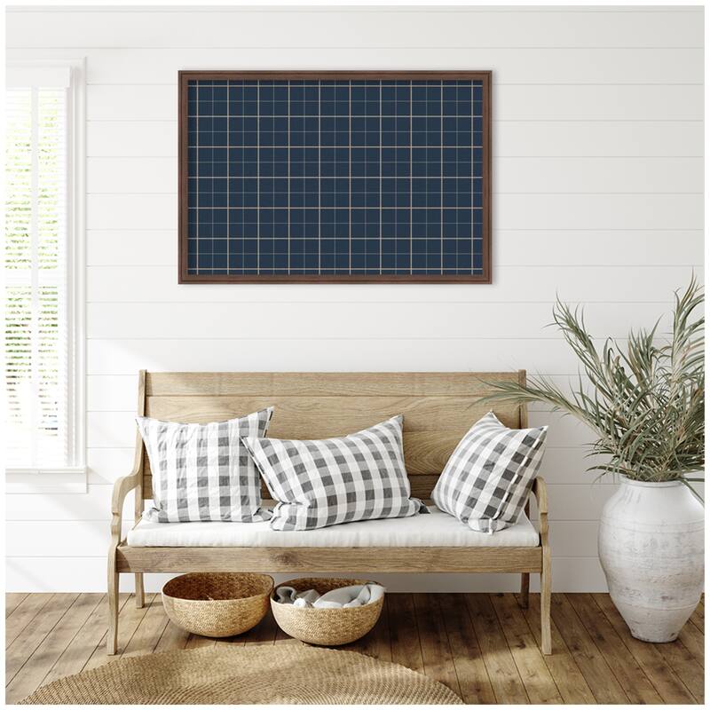 Kate and Laurel Framed Fabric Pinboard Navy Blue Plaid Wall Organization