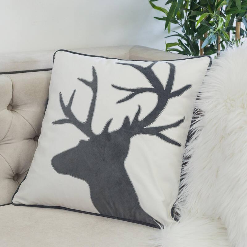 Holiday Reindeer Velvet Pillow with Insert 20x20 Inches Festive Decor