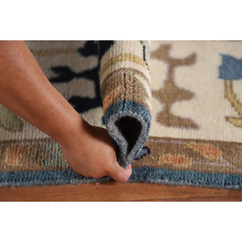 Floral Blue Oushak Oriental Area Rug Handmade Wool Carpet - 9'0"x 11'10"