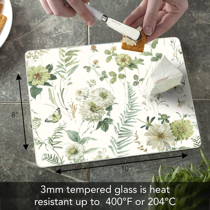 Green Fields Decorative 3mm Heat Tolerant Tempered Glass Cutting Board 10" x 8" Manufactured in the USA Dishwasher Safe