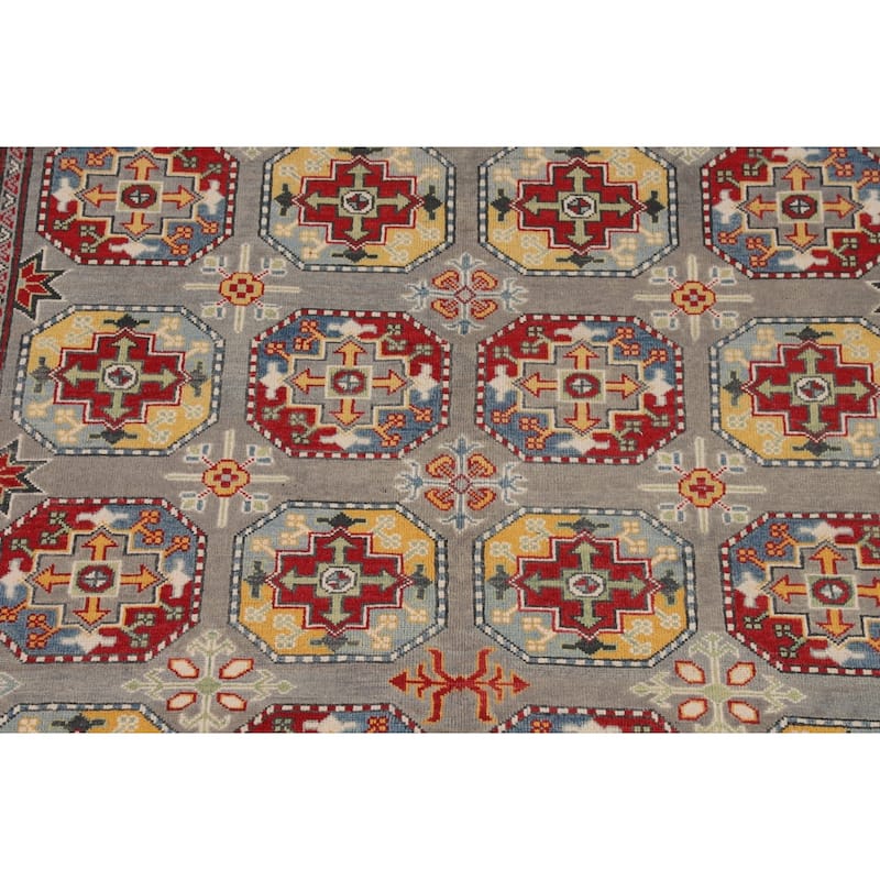 All-Over Gray Kazak Oriental Area Rug Handmade Bedroom Wool Carpet - 6'5" x 9'10"