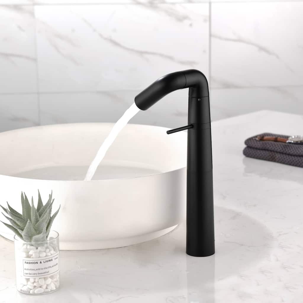 Single Handle Bathroom Vessel Faucet 1 Hole Matte Black Bathroom VEssel Sink Faucets Modern Basin Vanity Taps With Swivel Spout