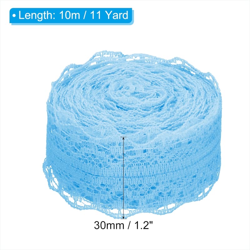 2pcs 1.2" Wide 11 Yards Lace Trim Ribbon Sewing Lace Wrapping Decor - Sky Blue