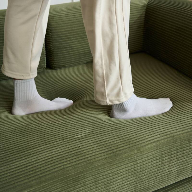 59.05'' Corduroy Convertible Sofa Bed with Cylindrical Pillow, Floor Sofa Lounge Couch