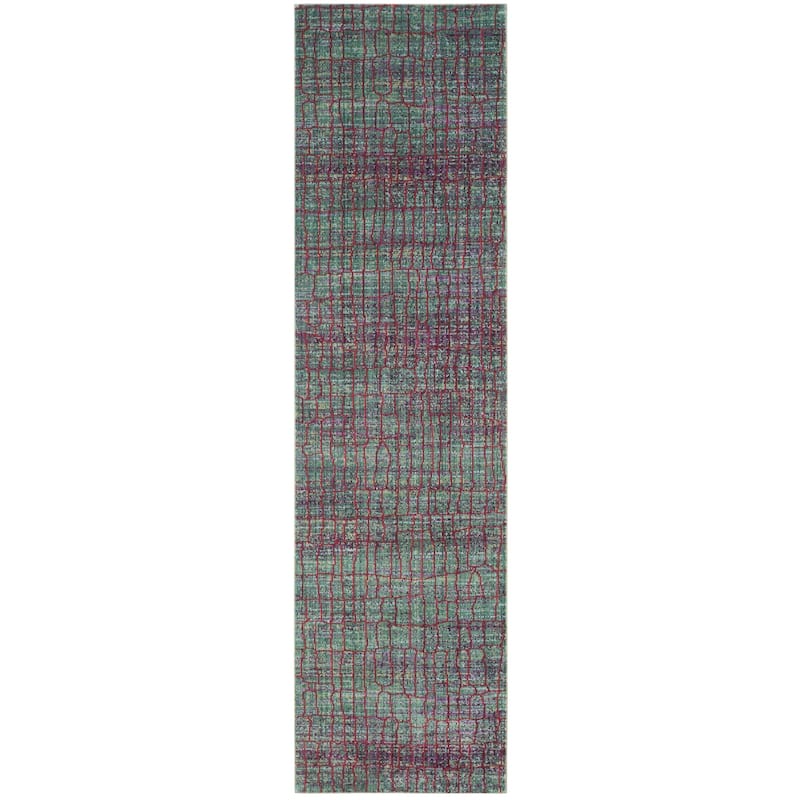 SAFAVIEH Valencia Shareen Distressed Vintage Boho Oriental Polyester Rug - 2'3" x 8' Runner - Green/Red