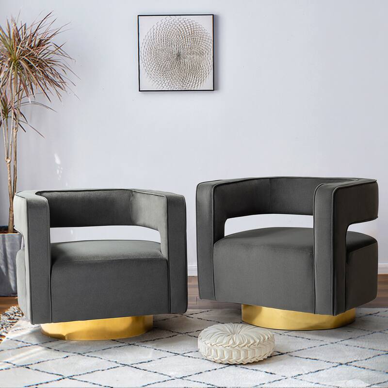 Carisa Modern Upholstered Swivel Open-Back Barrel Chair with Golden Base by HULALA HOME