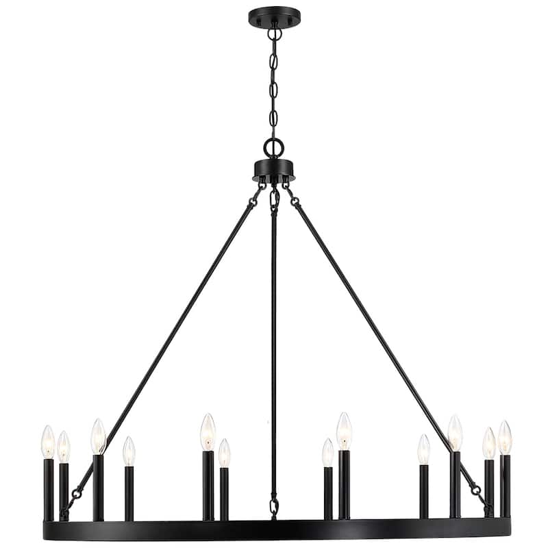 12-Light Black Candle Style Wagon Wheel Chandelier - 12 light-40"W