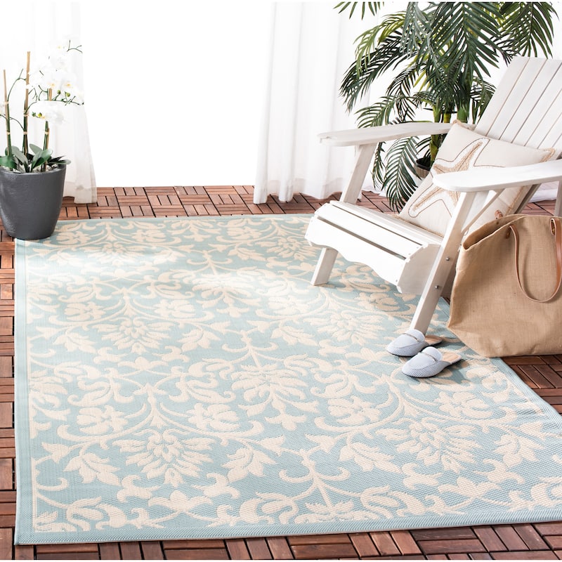 SAFAVIEH Courtyard Mahira Boho Indoor/ Outdoor Waterproof Patio Backyard Rug - 5'3" x 7'7" - Aqua/Cream