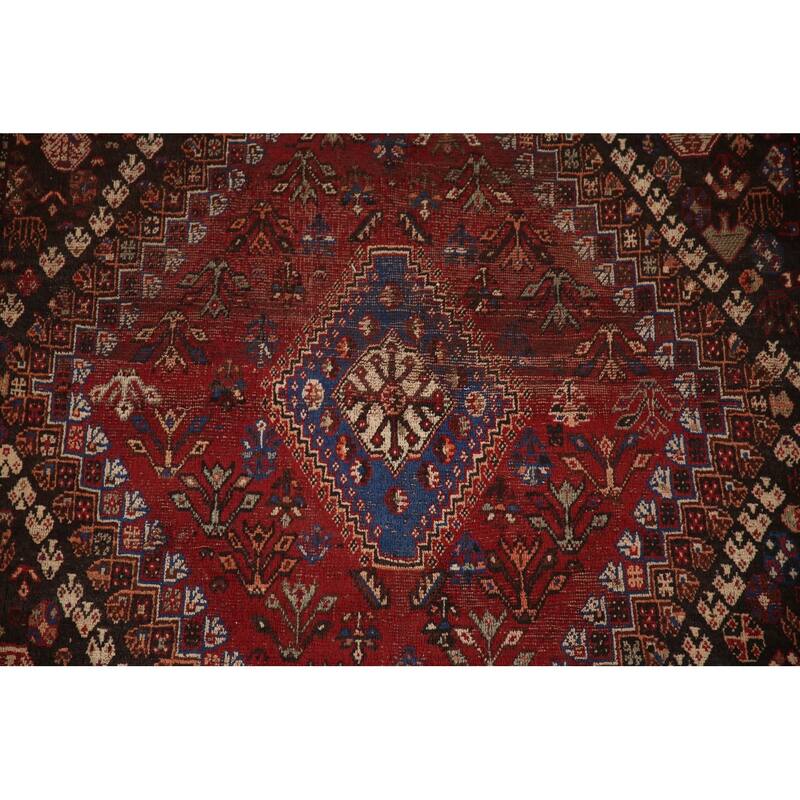 Vegetable Dye Shiraz Persian Antique Area Rug Hand-Knotted Wool Carpet - 5'7"x 8'2"