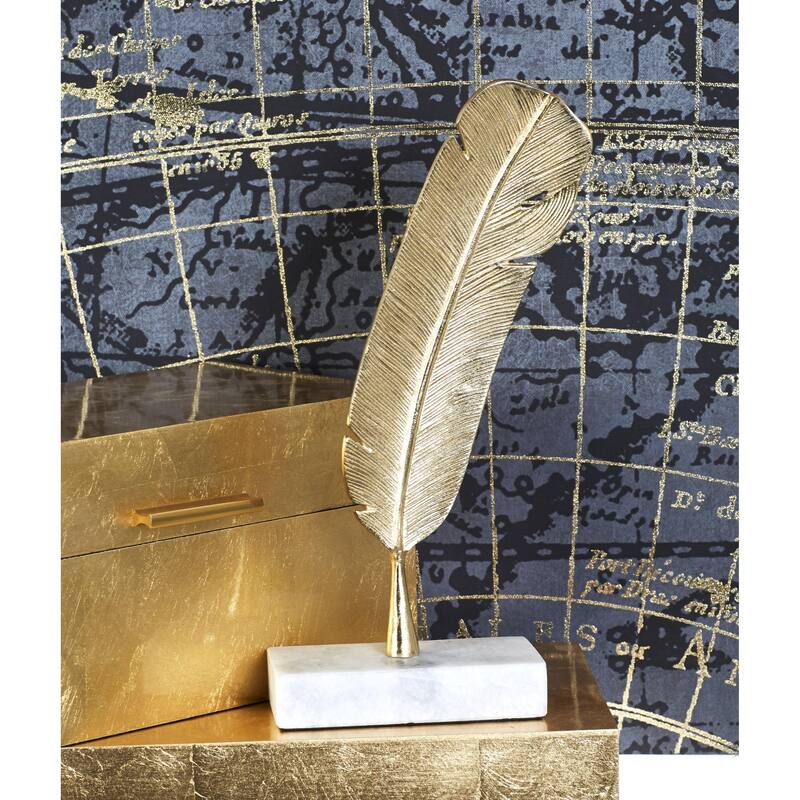 Aluminum Metal Bird Feather Decorative Sculpture - Gold - CosmoLiving by Cosmopolitan