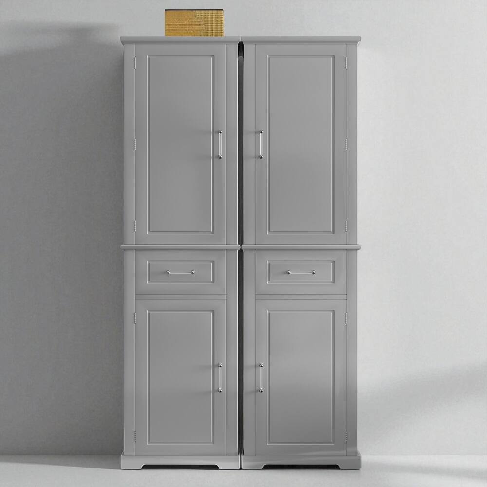 72" Tall Freestanding Storage Cabinet with 4 Doors, 2 Drawers, Adjustable Shelves and Door Racks, Painted MDF Organizer