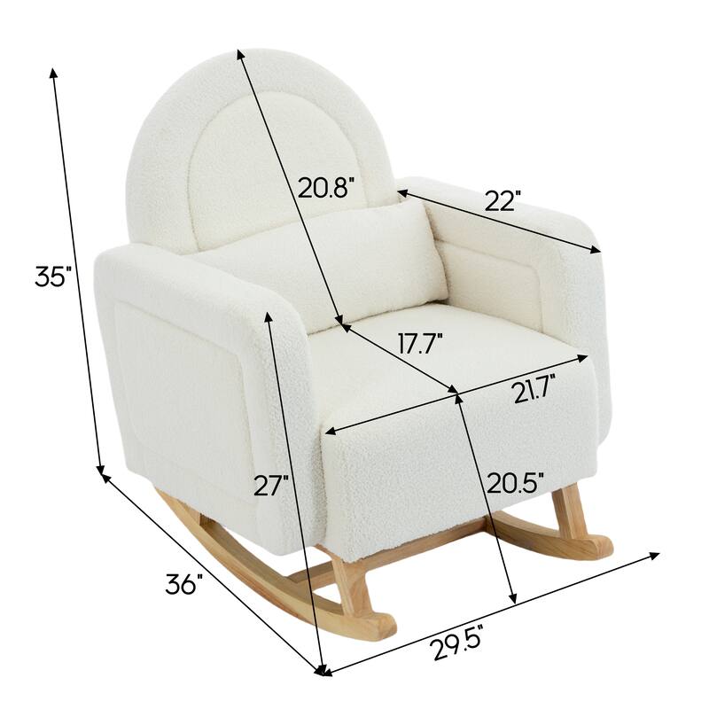 Accent Rocking Chair with Curved Back & Pillow, Ultimate Comfort for Your Home, Teddy Velvet, Cream White