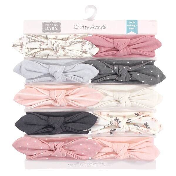 slide 1 of 1, Hudson Baby Infant Girl Cotton Headbands 10pk, Paris, 0-24 Months - Paris Paris - 0-24 Months