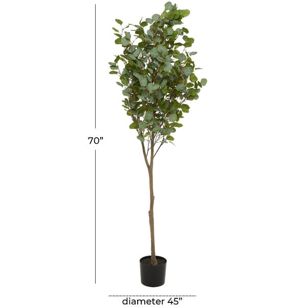 dimension image slide 2 of 3, Green Faux Foliage Eucalyptus Artificial Tree with Realistic Leaves and Black Plastic Pot