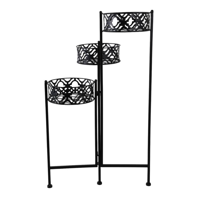 Metal Iron Plant Stand Intricate Frame Garden Decor - 29" Black - 16" x 8.25" x 29" - Black - 16" x 8.25" x 29"