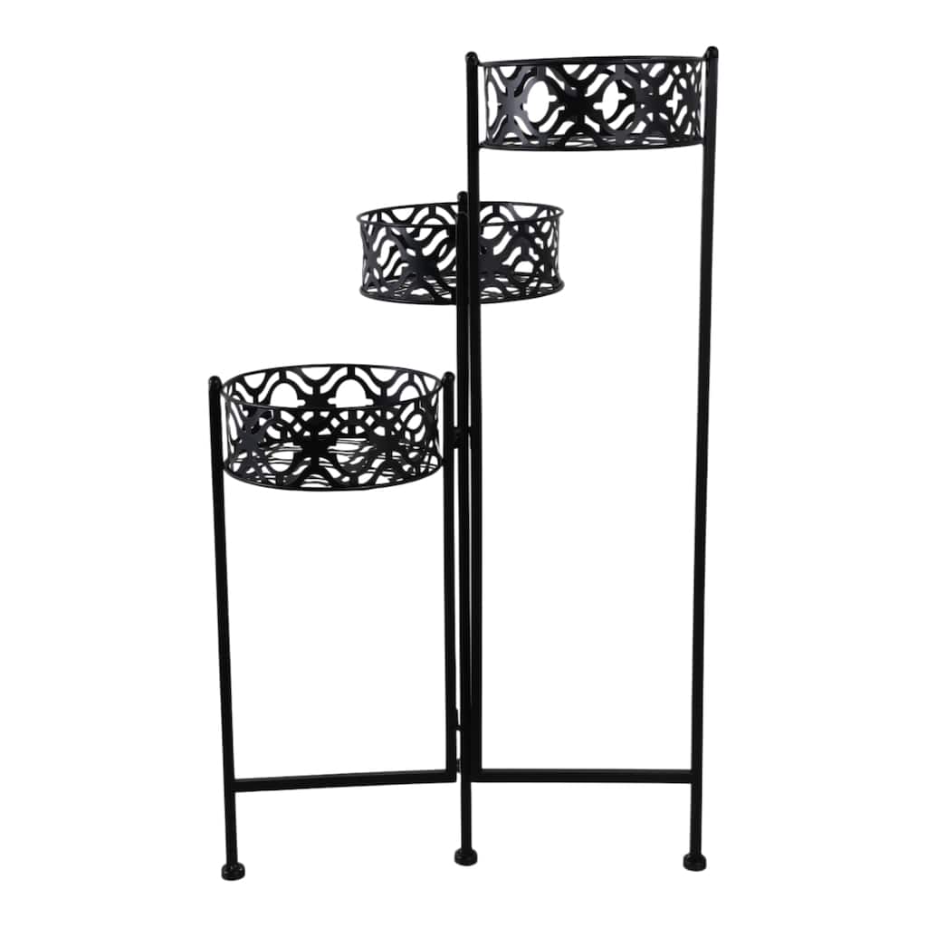 Metal Iron Plant Stand Intricate Frame Garden Decor - 29" Black - 16" x 8.25" x 29"