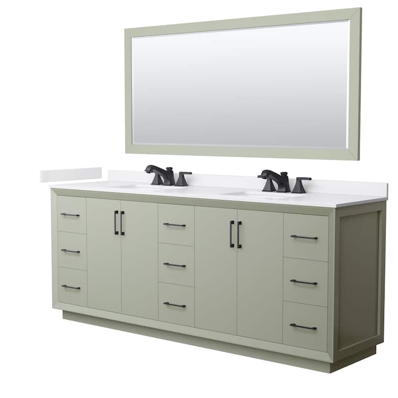 Wyndham Collection WCF4141-84D-VCA-US3M70 Strada 84" Free Standing - Light Green / White Cultured Marble Top / Matte