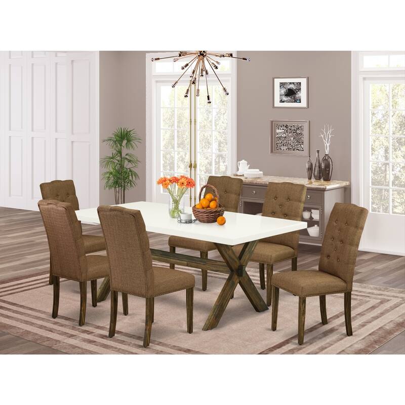 7-Piece Dining Set - Rectangular Table & 6 Parsons Chairs - Hardwood Frame - Modern Dinette - 72