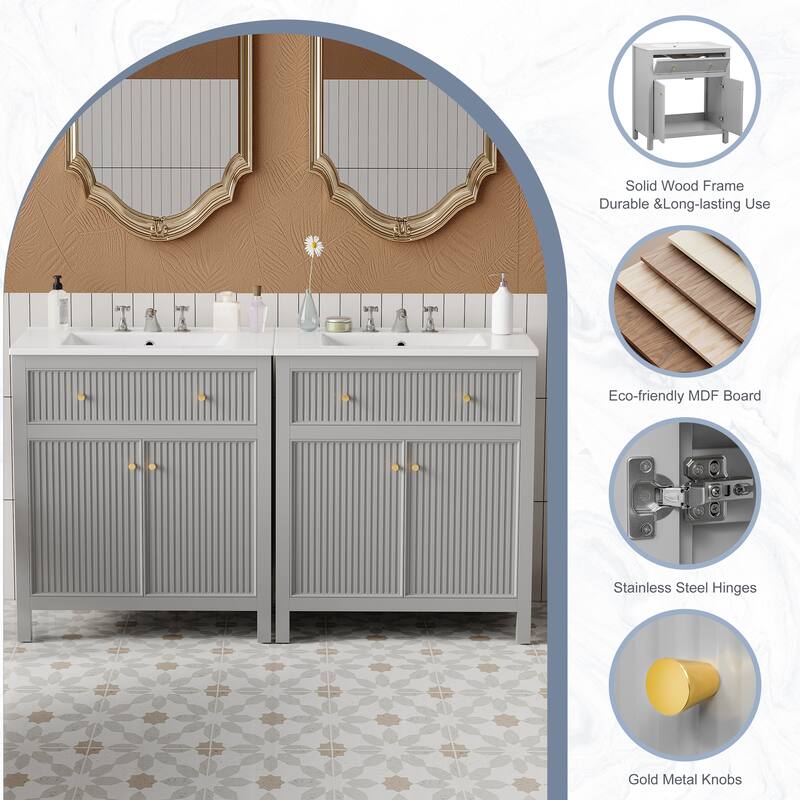60'' Bathroom Vanity With Ceramic Sink, Free Standing Single Vanity Set With Soft Closing Doors