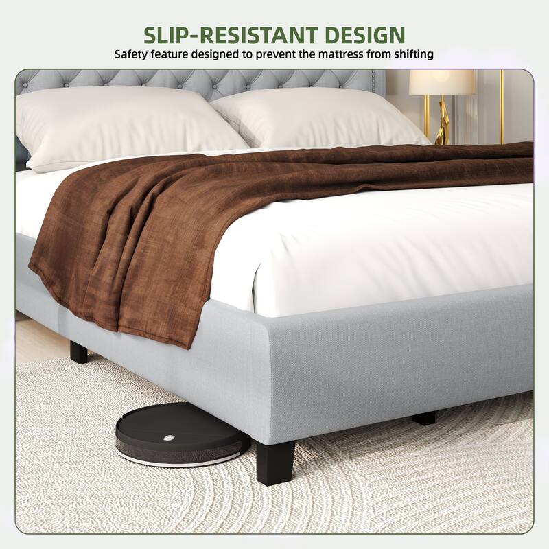 Moasis Upholstered Tufted Bed Frame with Adjustable Height Headboard