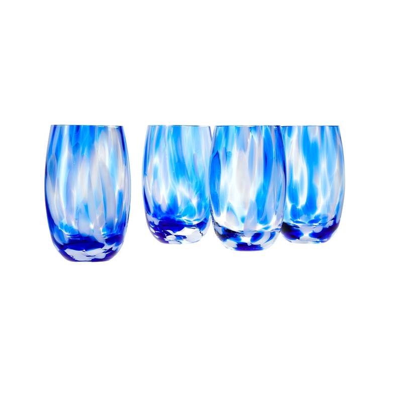 Blue Rose Polish Pottery Hand blown Water Glass Set - Cobalt and Opal Confetti