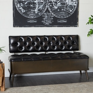 Bronze Metal Storage Bench with Tufted Faux Leather