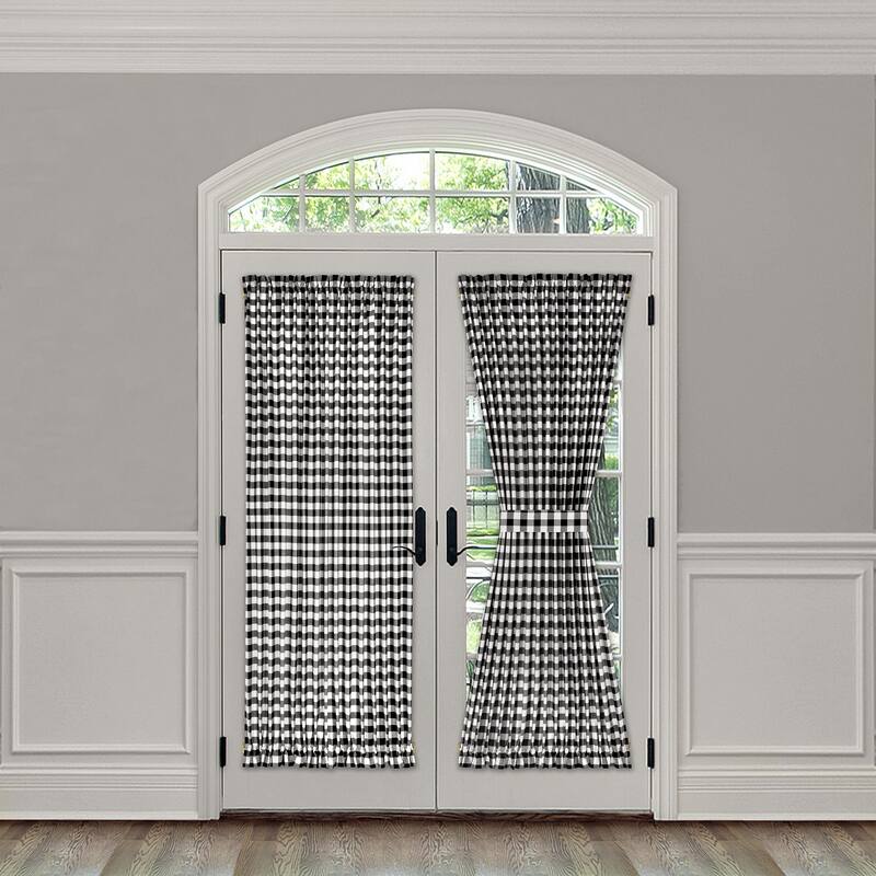 Buffalo Check Rod Pocket Door Panel and Tieback - 54x72 - Black/White