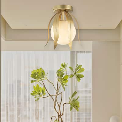 Lotus 1-Light Gold Semi-Flush Mount Light - 9 In. Wide