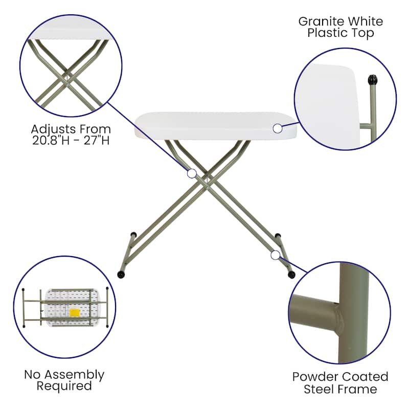 Height Adjustable Plastic Folding TV Tray/Laptop Table in Granite White