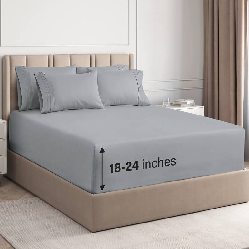 CGK Linens 6 Piece Extra Deep Pocket Microfiber Hotel Luxury Bed Sheets Set - King - Steel Blue