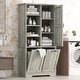 preview thumbnail 3 of 75, GDFStudio - Elijah Tall Bathroom Cabinet with Tilt-Out Laundry Hampers and Adjustable Shelves Storage Cabinet - Oak