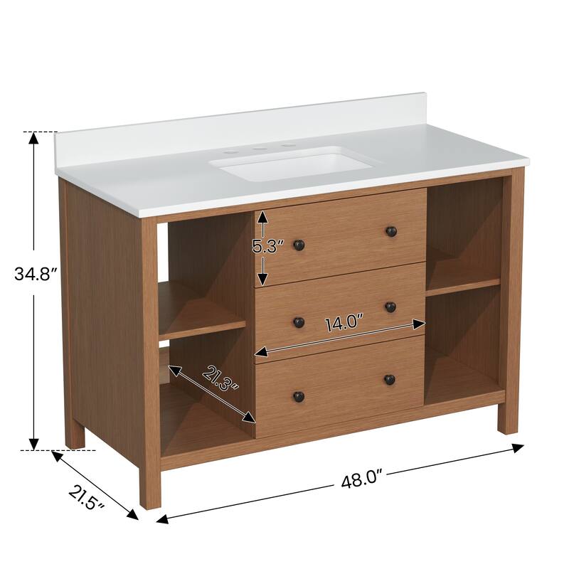 48-Inch Bathroom Vanity with Single Sink - Wood Grain Finish, Space-Saving