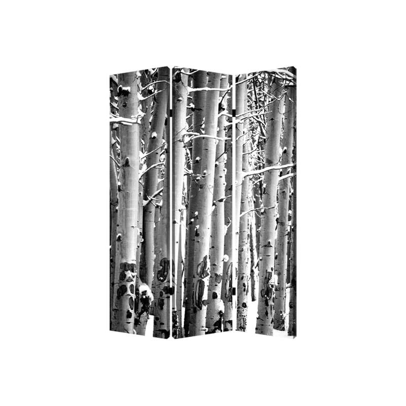 3 Panel Canvas Foldable Screen with Birch Print, Black and White - 6 x 12