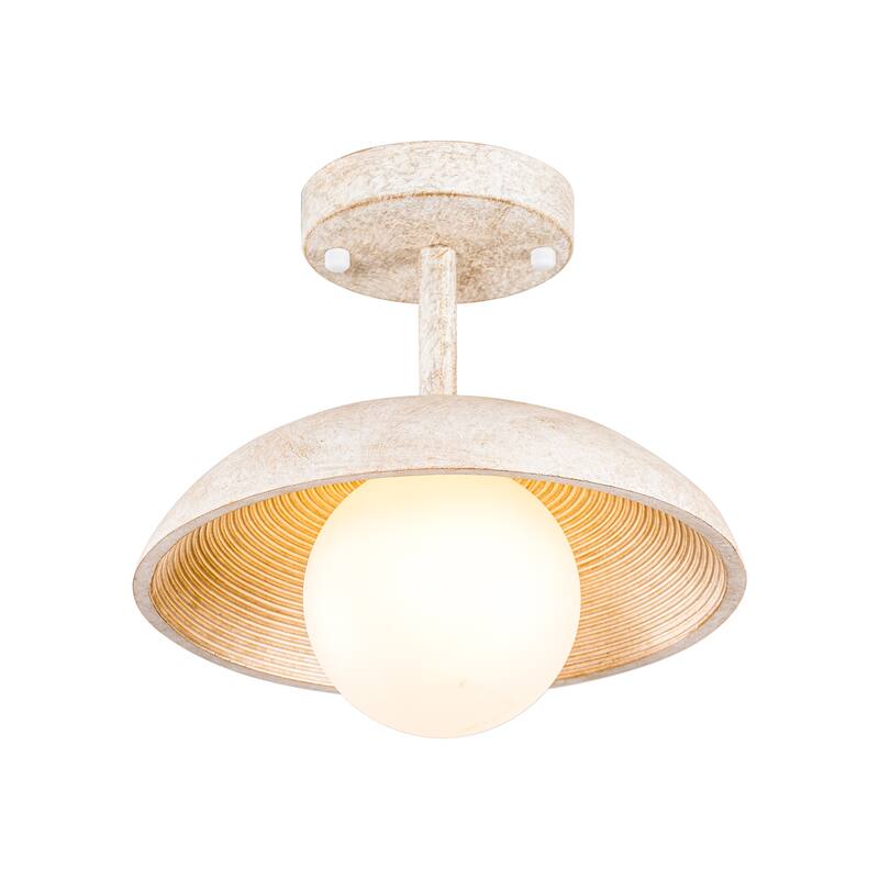 Distressed White 1-Light Hallway Semi Flush Mount Light