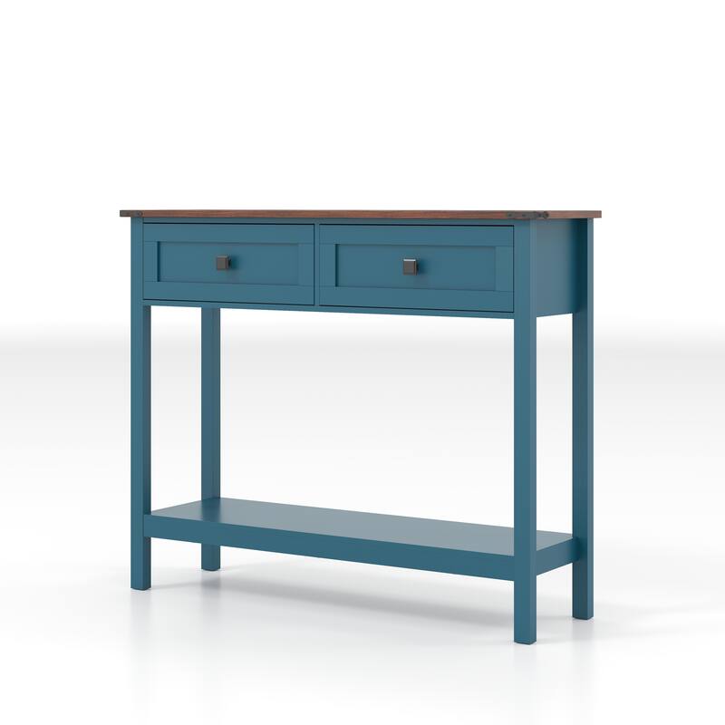 Homy Casa Farmhouse Console Table with 2 Drawers & Bottom Shelf