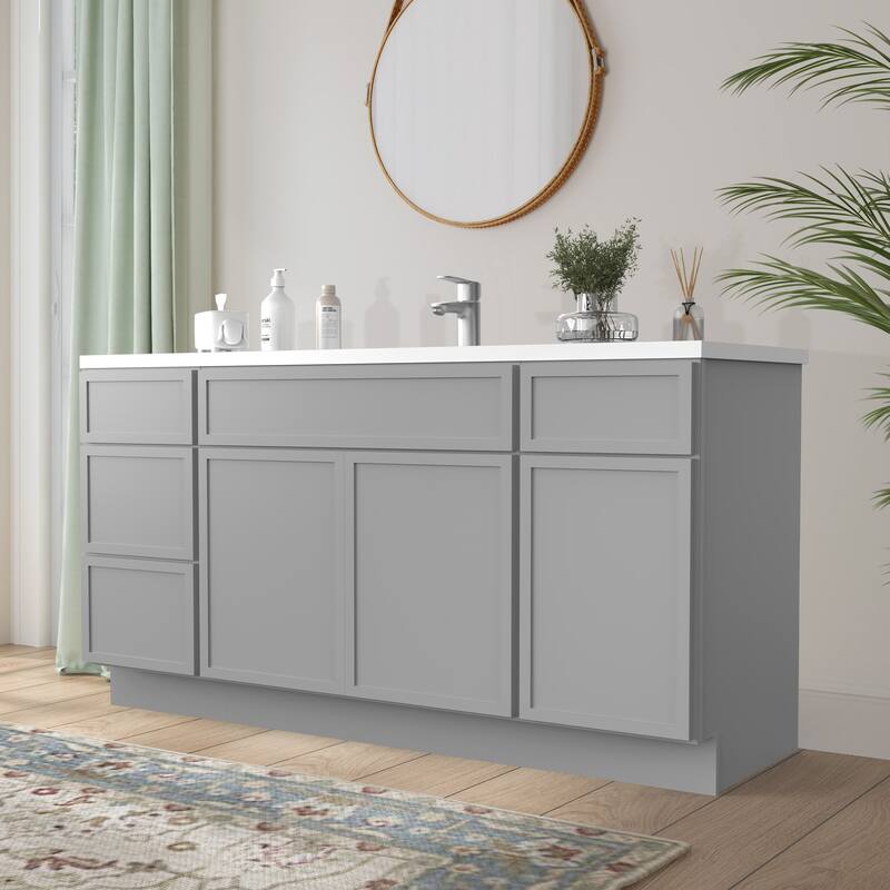 Vanity Art 69" Oak Freestanding Bathroom Vanity Cabinet without Top