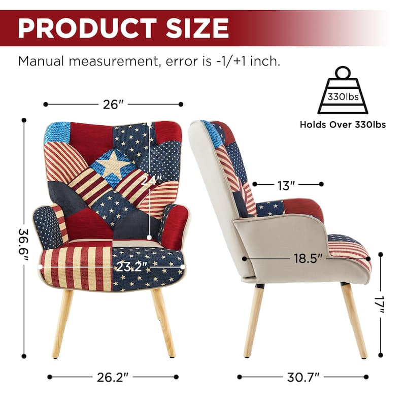Modern Fabric Upholstered Wingback Armchair Accent Chair