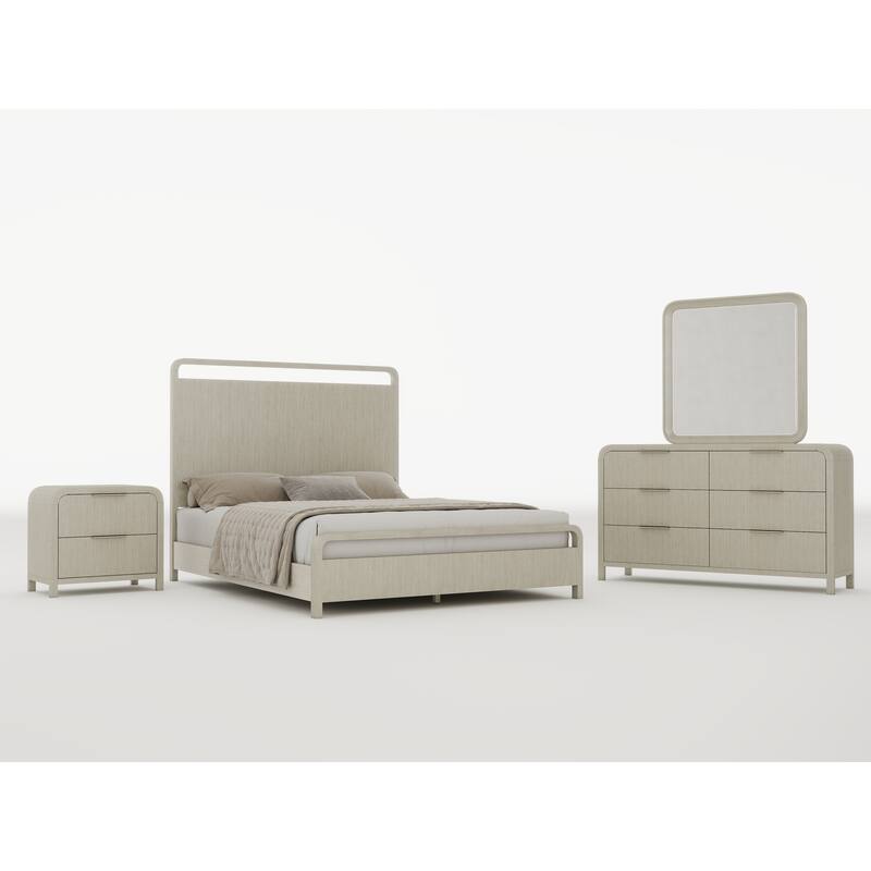 Roundhill Furniture Tavari 4-Piece Bedroom Set with Panel Bed, Dresser, Mirror, and Nightstand in Light Gray