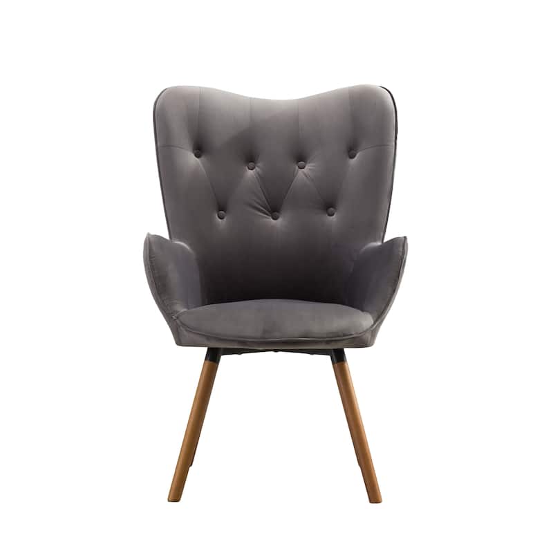 Gray Modern 30" Polyester Button Tufted Accent Chair with Solid Wood Frame for Living Room