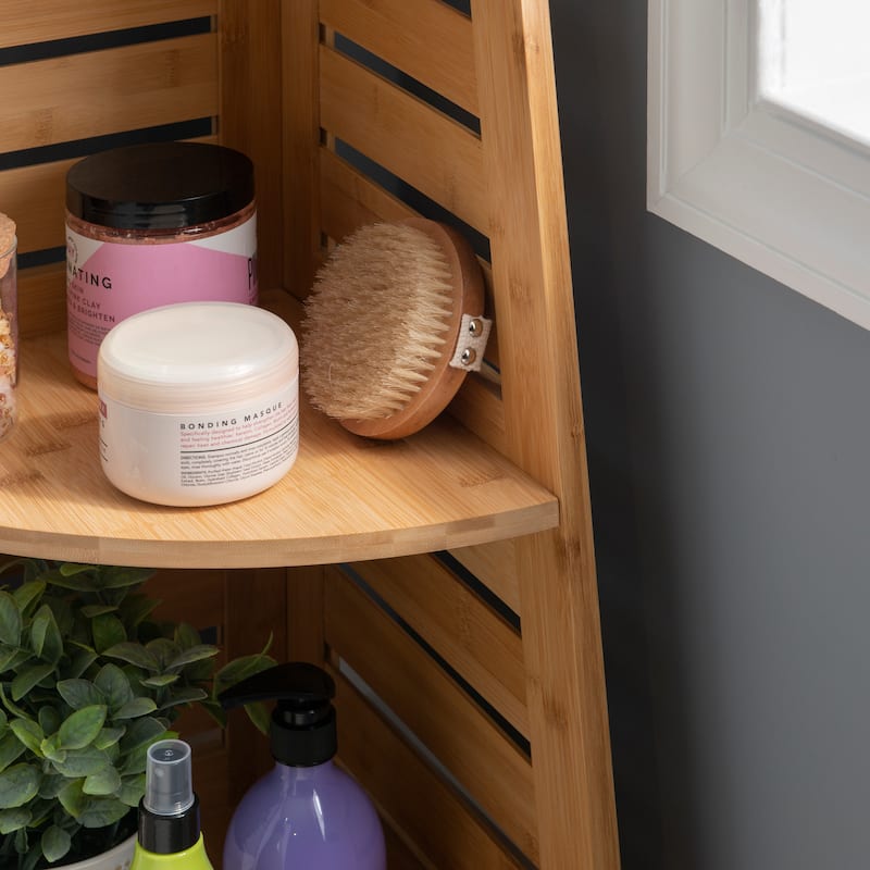 Linon Bracken Bamboo Corner Shelf